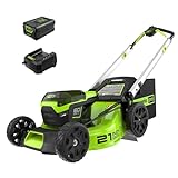 Greenworks 60V 21” Cordless (Push) Lawn Mower (LED Lights + Aluminum Handles), 5.0Ah Battery and...